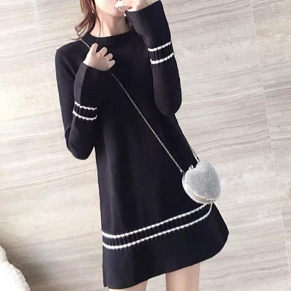 

casual dresses 2021 spring and autumn loose knitted patchwork mini fried street fashion long sleeve dress female elegant vestidos, Black;gray