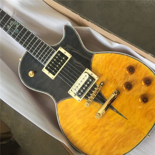 

guitar, quilted map electric guitar body colored mahogany strip edge,