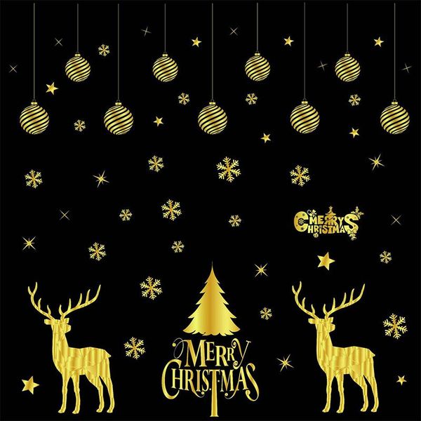 

wall stickers christmas window sticker golden snowflake elk room decals decor for home year 2021