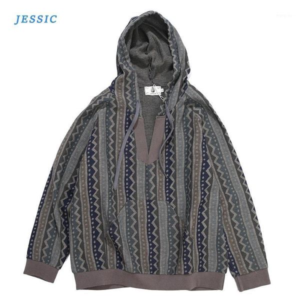 

men's hoodies & sweatshirts jessic fashionethnic striped printed men streetwear hooded mens autumn winte casual long sleeve pullovers, Black