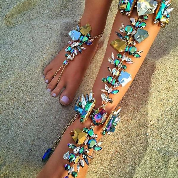 

fashion ankle bracelet wedding barefoot sandals beach foot jewelry pie leg chain female boho crystal anklet 00 211018, Red;blue