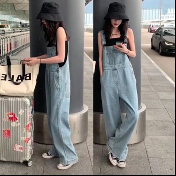 

harajuku wide leg womens jeans plus size loose overalls jumpsuit autumn fashion blue rompers female