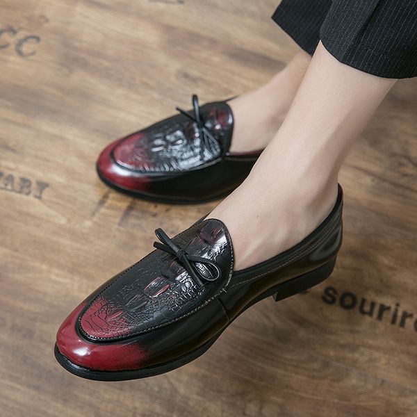 

luxury crocodile pattern loafers men leather shoes business dress shoes fashion banquet wedding oxford shoes large size 47, Black