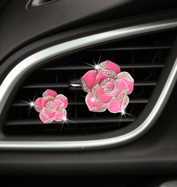 

car air freshener 2 pcs metal color camellia perfume clip lady conditioner outlet interior decoration