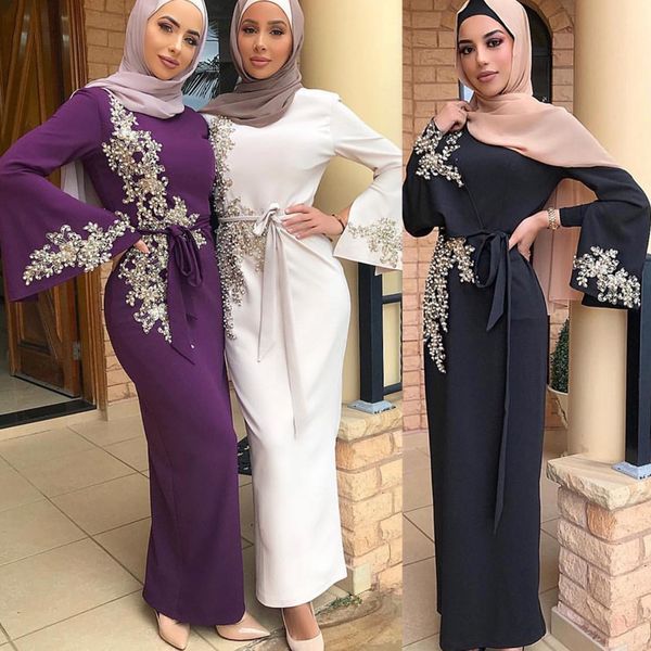 

2021robe musulman femme beading abaya dubai turkey muslim hijab dress kaftan american islamic clothing fashion girls party gowns, Red