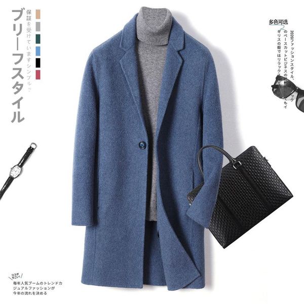 

men's wool & blends autumn 2022 winter woolen windbreaker coat single breasted trench slim fit business male casual warm jacket b446, Black
