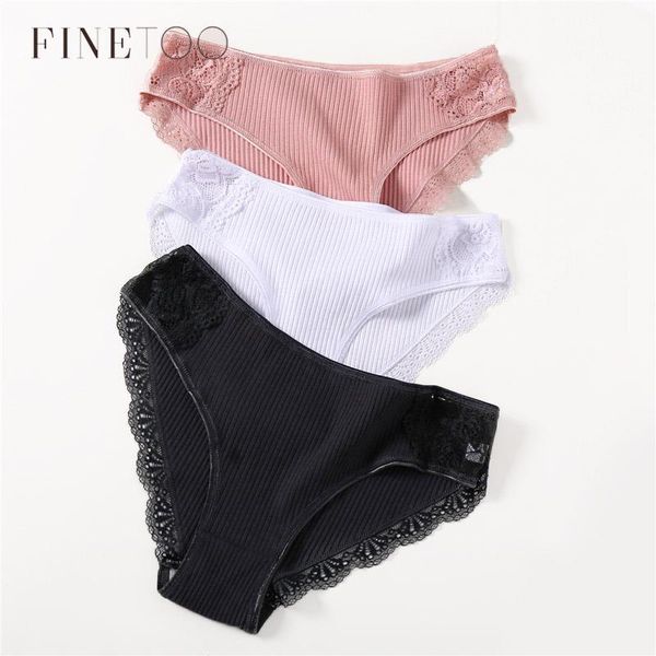 

women's panties finetoo cotton lace underwear solid color briefs for women -xl underpants comfortable female lingerie, Black;pink