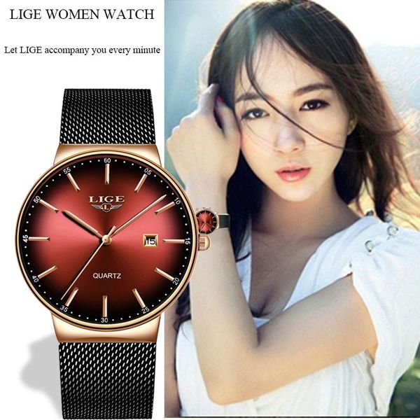 

wristwatches lige ladies watches waterproof watch ultra-thin casual fashion quartz clock relogio masculino, Slivery;brown