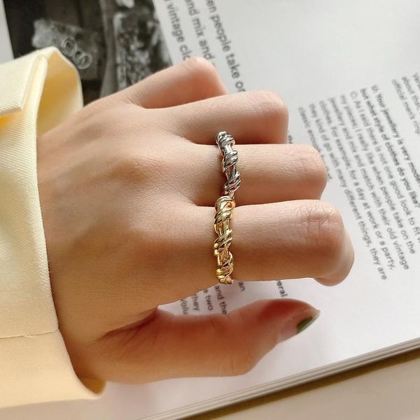 

cluster rings silvology 925 sterling silver irregular weave handmade rope knot simple french style for women 2021 designer jewelry, Golden;silver