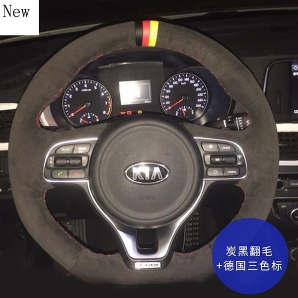 

steering wheel covers hand-stitched leather suede car cover for kia k2 k5 k4 forte smart sportage r cerato accessories