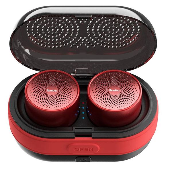 

oneder v17 bluetooth speakers tws portable mini speaker 3d stereo desksubwoofer with charging case(red)