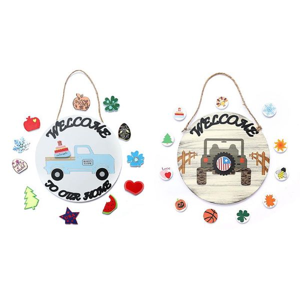 

decorative flowers & wreaths wooden seasonal welcome door sign interchangeable to our home round wood hanging front jeep