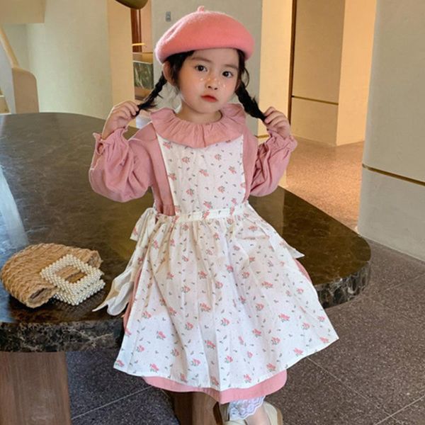 

girl's dresses autumn girls long sleeve vitage dress sweet floral gown + ruffled collar princess toddler kids children clothes, Red;yellow