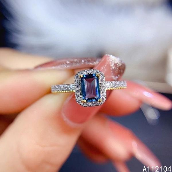 

cluster rings kjjeaxcmy fine jewelry 925 sterling silver inlaid natural london blue z women simple lovely rectangle chinese style gem ri, Golden;silver