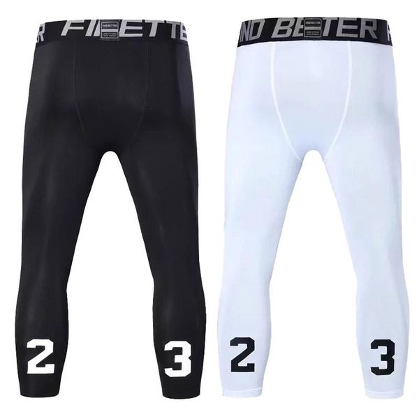 

running pants number:23 mens 3/4 compression dry cool sports baselayer workout active tights leggings sportswear, Black;blue