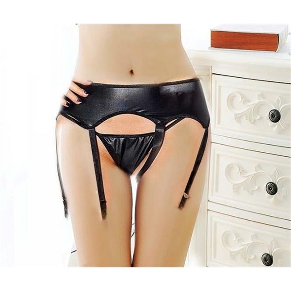 

garters fashion fun underwear 6-piece belt 2-piece patent leather b380, Black;white