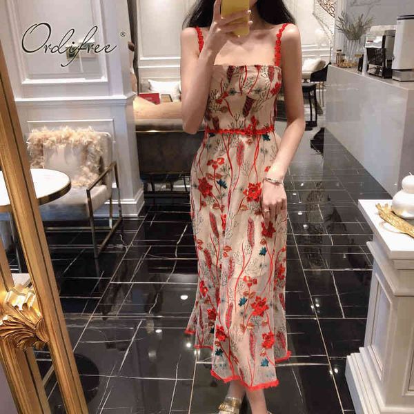 

summer vintage women floral embroidery long spaghetti strap flower retro lace crochet red maxi dress 210415, Black;gray
