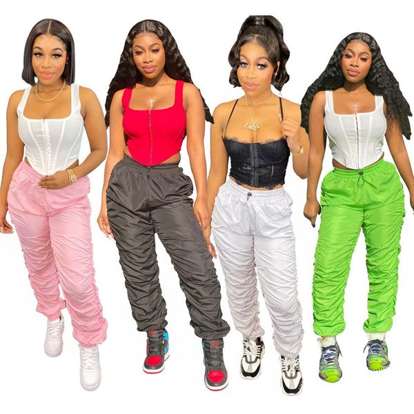 

ladies stacked sweatpants casual white cargo pants for women thin straight elastic waist loose joggers trousers mujer pantalones 210414, Black;white