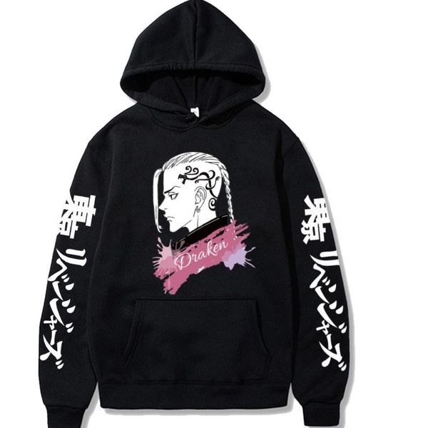 

men's hoodies & sweatshirts tokyo revengers anime men clothes harajuku mang ken ryuuguuji print wiinter long sleeve casual hoodie swe, Black