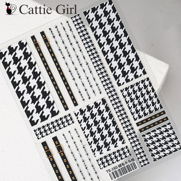 

stickers & decals 1 sheet houndstooth plaid rivet 3d nail art transfer england grain designs accessories for decorations, Black