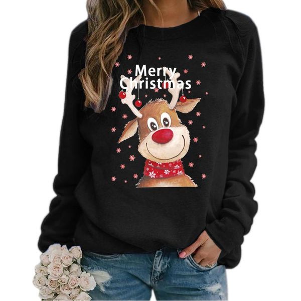 

women's hoodies & sweatshirts lovely christmas deer vintage sweatshirt women autumn long sleeve round collar sporty female animal prin, Black