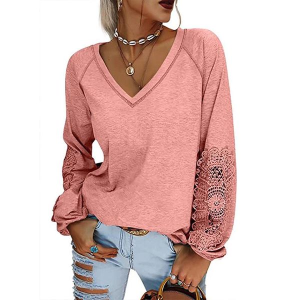 

women's blouses & shirts women fashion long sleeve v neck hook flower hollow loose casual pullovers, White