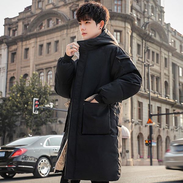 

men's down & parkas winter long jacket cotton padded thick warm pockets, Black