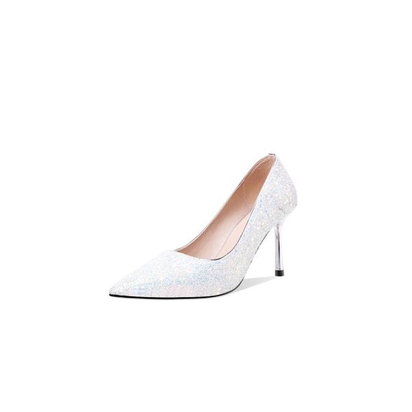 

dress shoes spring wedding shoe 2021 high heel with sequins shallow single 40-43, Black