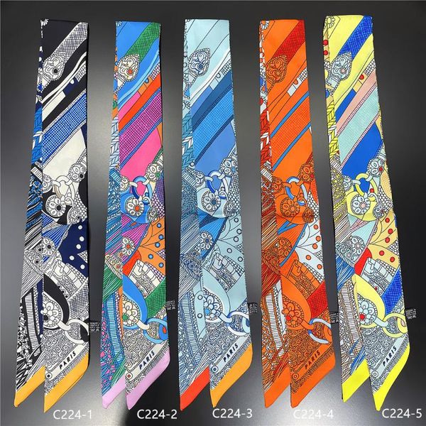 

scarves saddle print summer scarf 2021 brand design women skinny bag hair band neck silk ladies foulard headband stoles, Blue;gray