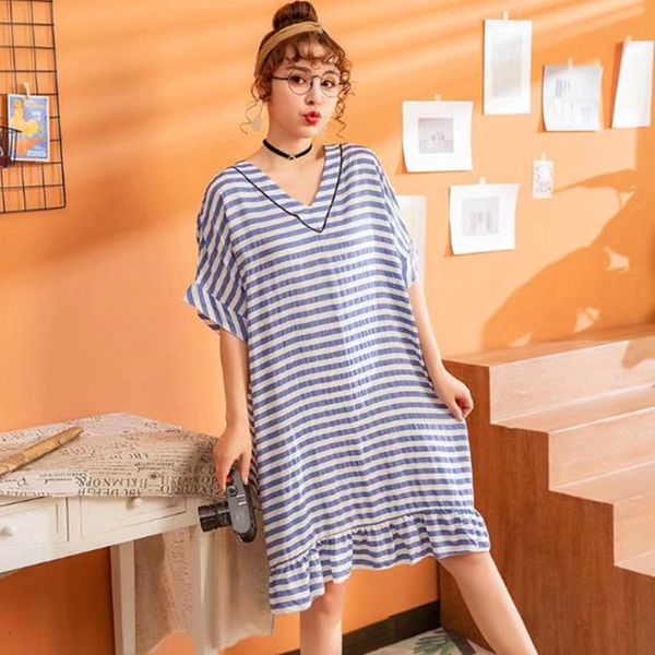 

women's sleepwear fashion striped night women sweet v-neck student sleepwear loose cotton nightgowns female sleepshirt nightwear s, Black;red