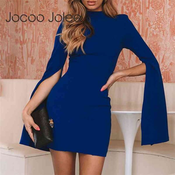 

women autumn flare sleeve turtleneck backless mini solid elegant office lady bodycon female party dress 210416, Black;gray