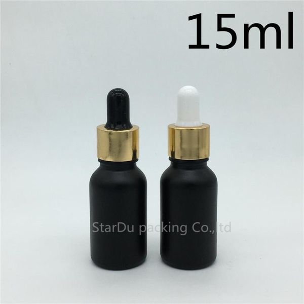 

storage bottles & jars 200pcs/lot 15ml black frosted glass essential oil bottle with shiny gold ring dropper perfume