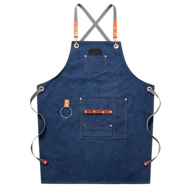 

aprons canvas bib leather chef kitchen apron women's men's barista bartender pocket household