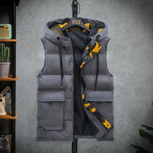 

men's vests vest winter trend thick fashion man sleeveless coats male warm cotton-padded waistcoat gilet clothes,2002, Black;white