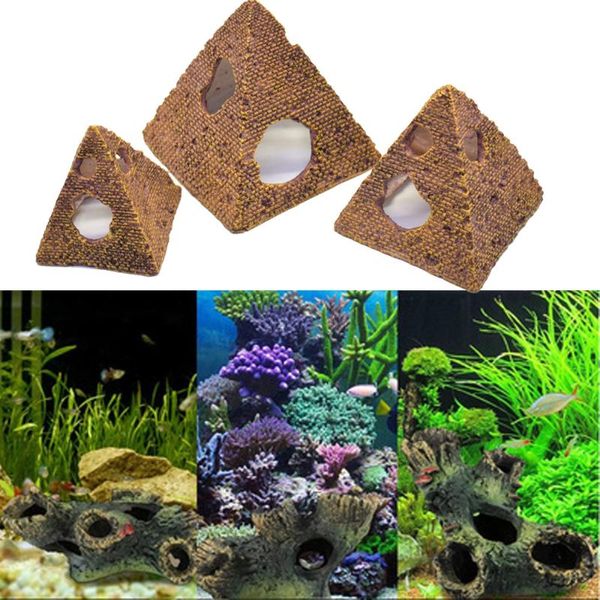 

decorations aquarium castle resin egyptian pyramid rockery hiding cave escape hole fish tank landscaping ornament house decoration