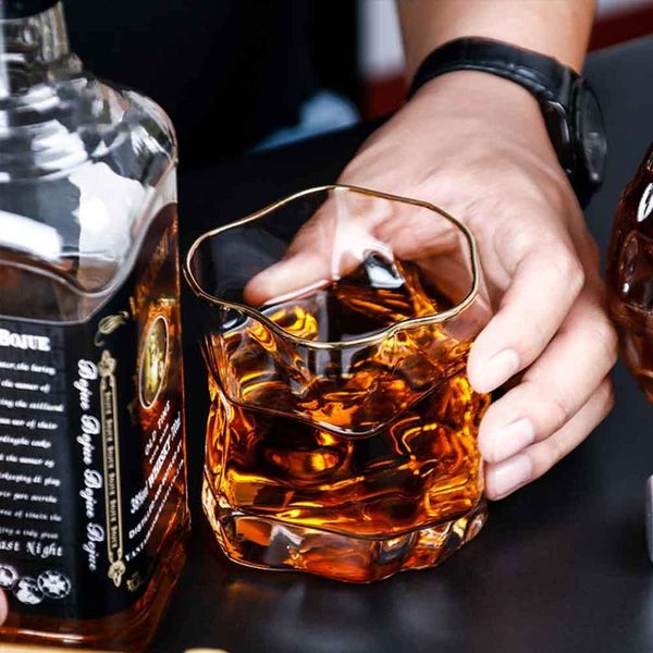 

visual touch 4pcs irregular glass whiskey vodka cup with gold rim spirits coffee mug thermal insulation milk tumbler gift wine glasses