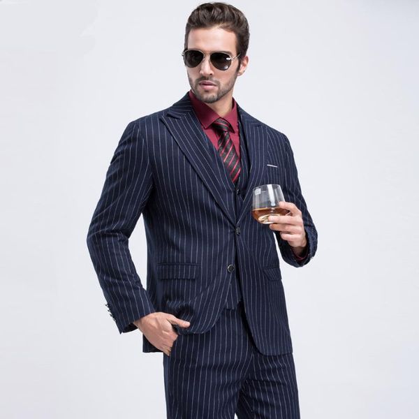 

men's suit slim black stripes lapel custom tuxedo fashion brand groom wedding jacket (jacket + pants vest) suits & blazers, White;black