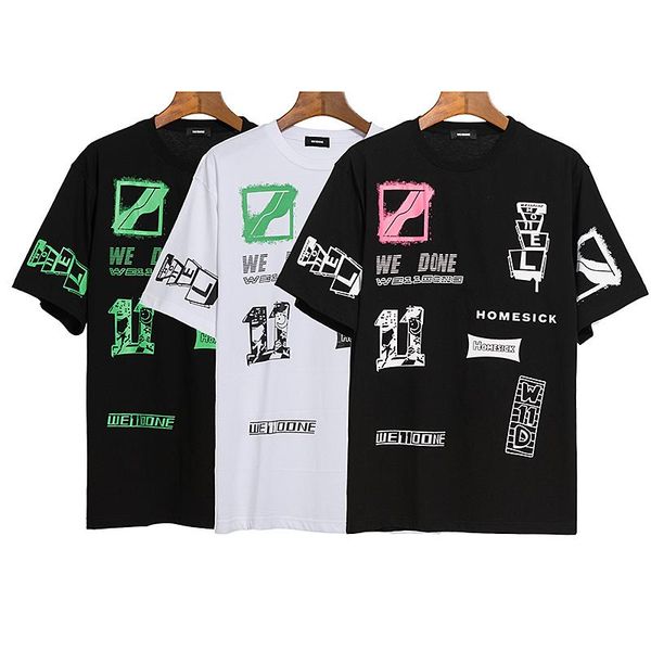 

men's t-shirts summer we11done double-sided graffiti t-shirt full of letters printed short-sleeved loose couples oversized, White;black