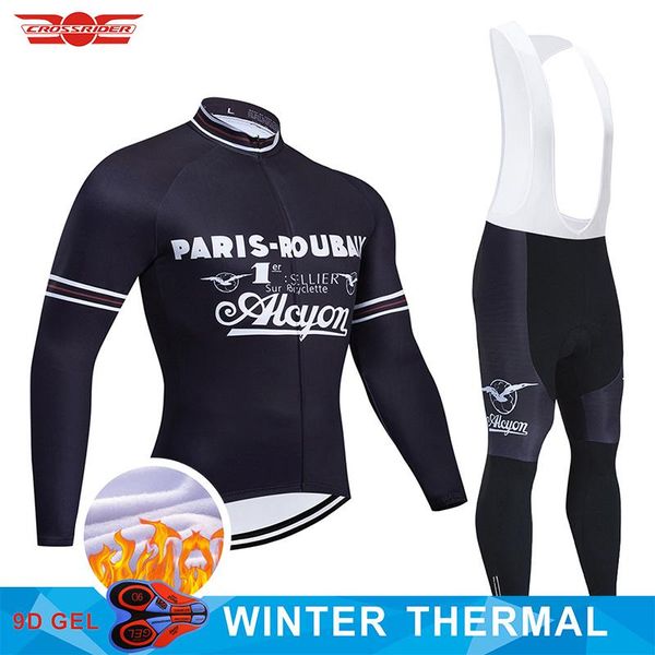 

racing sets 2021 team france cycling jersey 9d set mtb uniform black bike clothing mens winter thermal fleece bicycle clothes wear, Black;blue