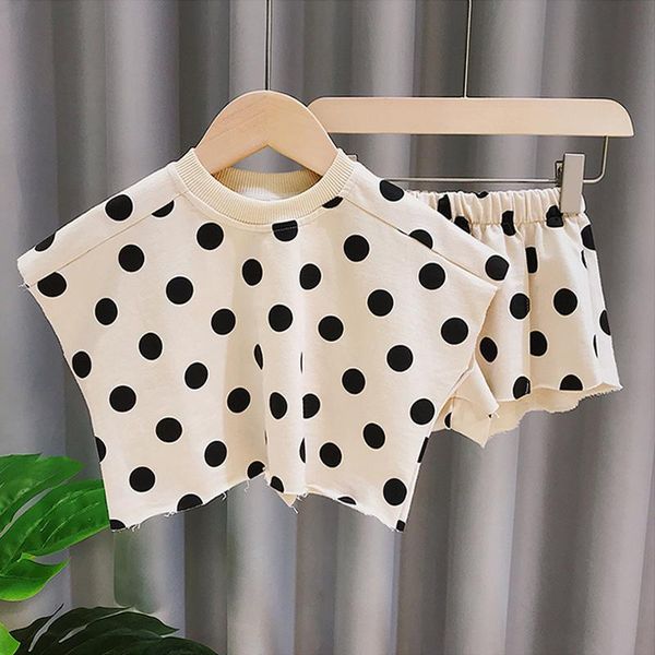 

clothing sets 2021 baby girls summer clothes outfit for 1 year birthday polka dot short + sports suit, White