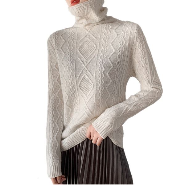 

women's sweaters fall winter wool sweater women turtleneck pullover pile neck long sleeve thick cashmere base vo4x, White;black