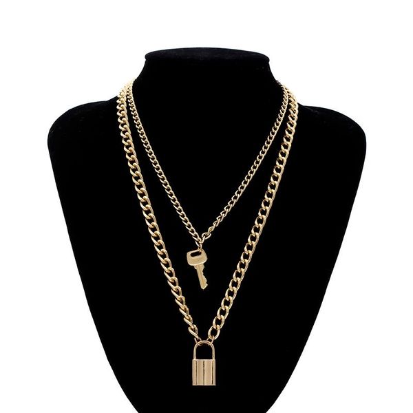 

chokers 1pcs jewelry silver color padlock key pendant necklace multilayer stainless steel rolo cable chain friendship gifts, Golden;silver