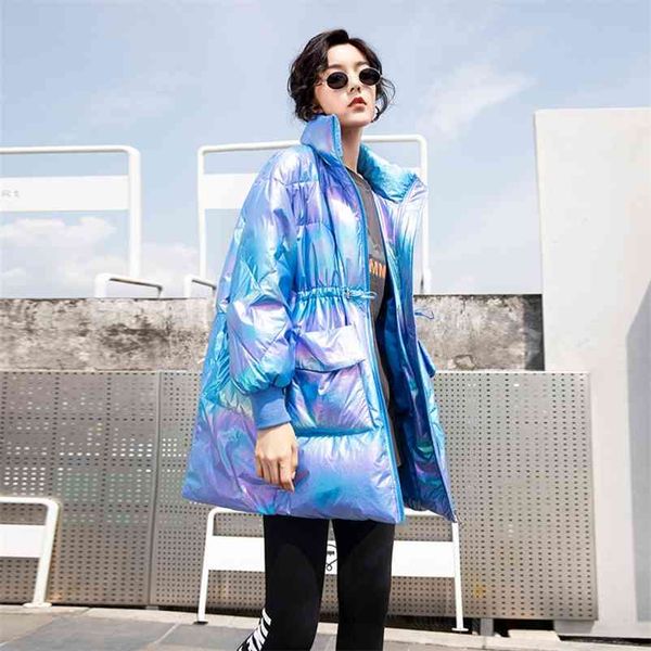 

women gradient color fashion thick white duck down coats lady pocket drawstring female casual outwear warm parkas 210517, Black