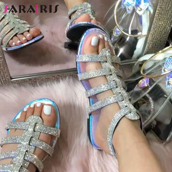 

low heel summer sandals ins rhinestone women casual flat gladiator shoes woman, Black