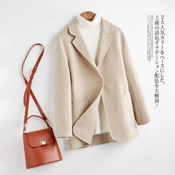 

women's jackets autumn and winter woolen coat short double faced cashmere loose women, Black;brown