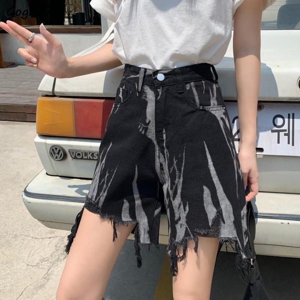 

women's shorts tie dye fur-lined denim women chic asymmetrical high waist streetwear hip hop casual street style students vintage trend, White;black