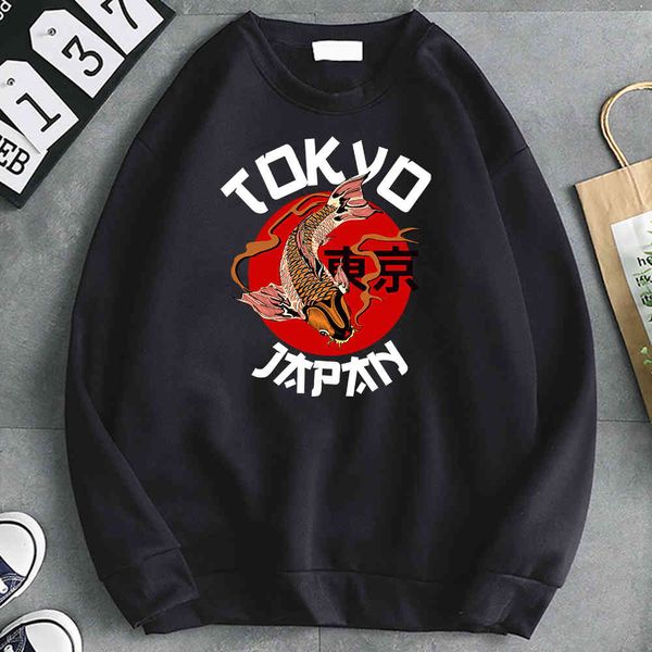 

men's hoodie, tokyo koi printed long sve men's sportswear, kpop and hip-hop animation printed high-quality loose sweatshirt, Black