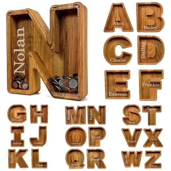 Neuheiten aus Holz, Kunsthandwerk, 26 Buchstaben, Dekoration, Ornamente, Alphabet, Sparschwein, personalisierter Name, Spardose, Einzahlung, Heimdekoration, Geschenk