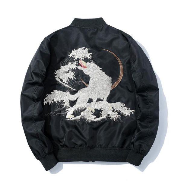 

men's jackets winter bomber jacket men thick embroidery wolf pilot harajuku casual black baseball japan youth streetwear male, Black;brown