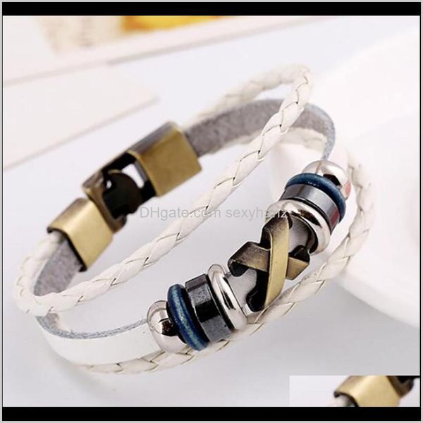 

bracelets drop delivery 2021 fashion punk style retro leather cute infinity charm knitting wrap bracelet jewelry stainless steel men and wom, Golden;silver